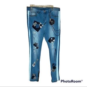 Brand new Mens skinny jeans striped and customized/ reworked